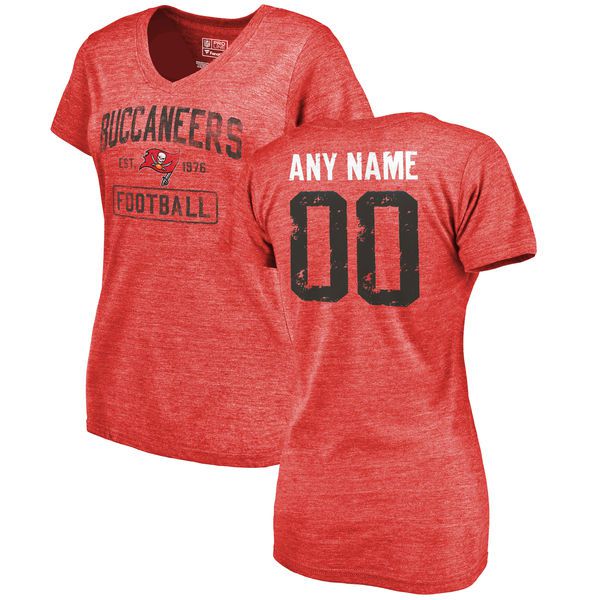 Women Red Tampa Bay Buccaneers Distressed Custom Name and Number Tri-Blend V-Neck NFL T-Shirt